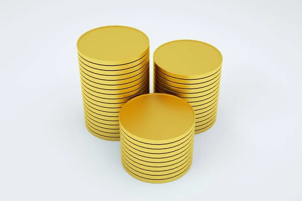 Model 3D stosu złotych monet. Kolumna złotych monet na białym tle. Grafika 3D, obiekty. Zbliżenie — Zdjęcie stockowe