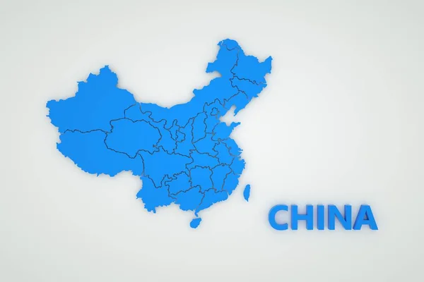 说明白色孤立背景下的中国地图.中国的地图学。国家，大陆。3D图形。白色背景的蓝色地图 — 图库照片