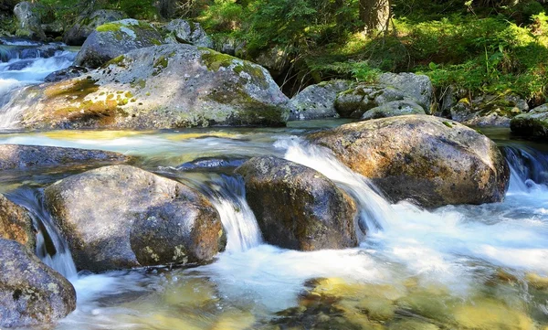 Apă curgătoare peste roci în râu . — Fotografie, imagine de stoc