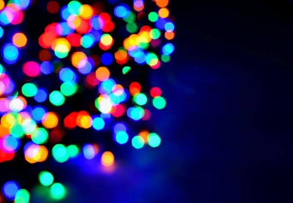 Suddig Glittrande Jul Led Flerfärgsljus Cirkel Färg Bokeh Mörk Bakgrund — Stockfoto