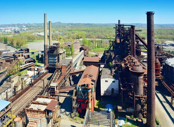 Luchtfoto Van Oude Roestige Verlaten Ijzerfabriek Fabrieksterrein Oude Ijzerfabriek Met — Stockfoto