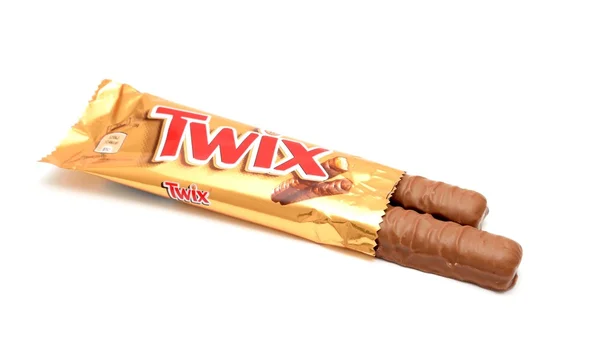 Unwrapped Twix candy bar — Stock Photo, Image