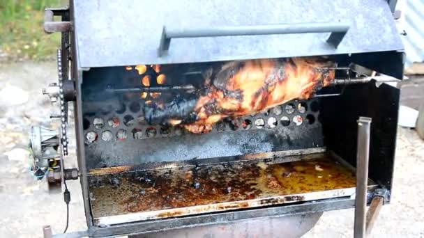 Varkensvlees vlees grillen — Stockvideo