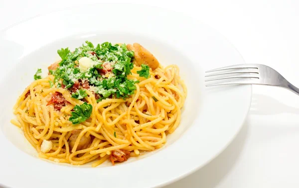 Spaghetti with sun-dried tomatoes — Stock Photo, Image