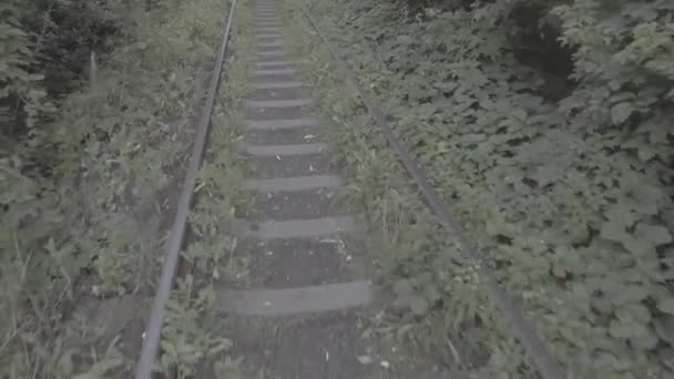 In Bodennähe über Bahngleise fliegen — Stockvideo