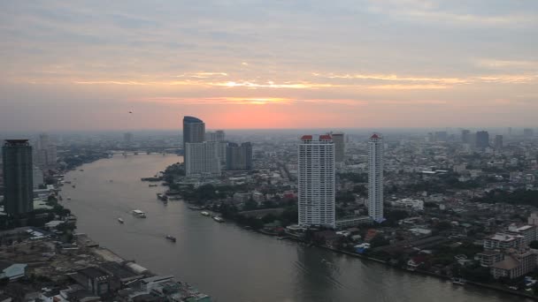 Bangkok Stadt Fluss hohe Ansicht — Stockvideo