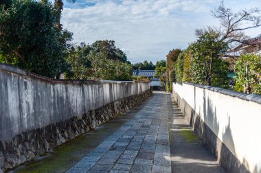 Kyoto, Japonya - 29 Aralık 2019. Kyoto şehrindeki Tofukuji Ryouminan tapınağını gösteren açık hava sahnesi..