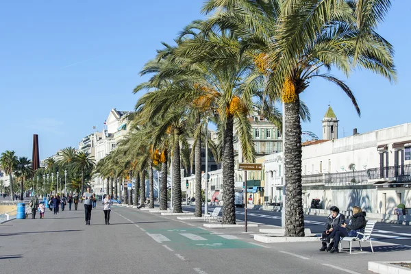 NICE, FRANCE, on JANUARY 13, 2016. A bicycle path on Promenade des Anglais. Winter day. — Stock Photo, Image