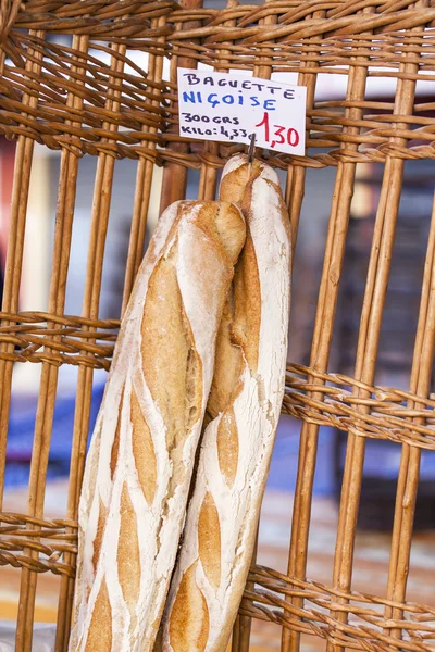 NICE, FRANCE, on JANUARY 7, 2016. Counters with the various bread traditional for regions of France — Stock Photo, Image