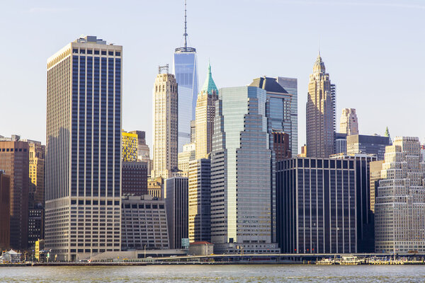 NEW YORK, USA, on MARCH 7, 2016. Skyscrapers on Manhattan. A city panorama from the sea