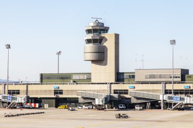 ZURICH, SWITZERLAND, on MARCH 26, 2016. Service of planes at the airport of Zurich. View from a survey terrace of the airport.