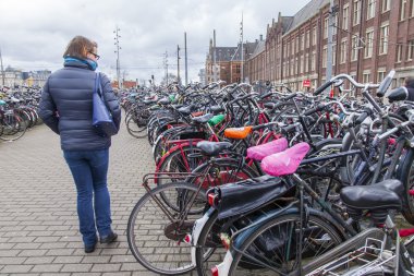 AMSTERDAM, NETHERLANDS on MARCH 27, 2016. City landscape. The bicycle parking