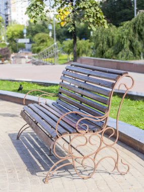 Pushkino, Rusya, 5 Ağustos 2016. Bulvarı'ndaki bir rekreasyon alanı içinde güzel bir Bank