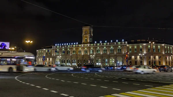 Petrohrad Rusko Října2020 Historická Budova Moskevského Nádraží Večerních Hodinách — Stock fotografie