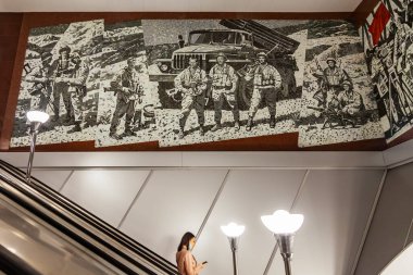 Saint Petersburg Rusya, 13 Temmuz 2020. İstasyonun içi Prospekt Slavy