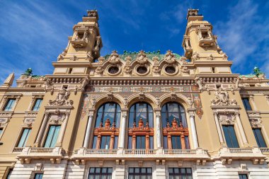 Monte Carlo, Monako, 13 Ekim 2019. Monako Prensliği. Casino Monte-Carlo 'nun tipik mimari detayları