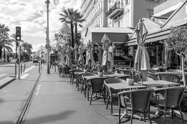 Pěkné Francie Října2019 Stoly Tradiční Pouliční Kavárny Nábřeží Promenade Des — Stock fotografie