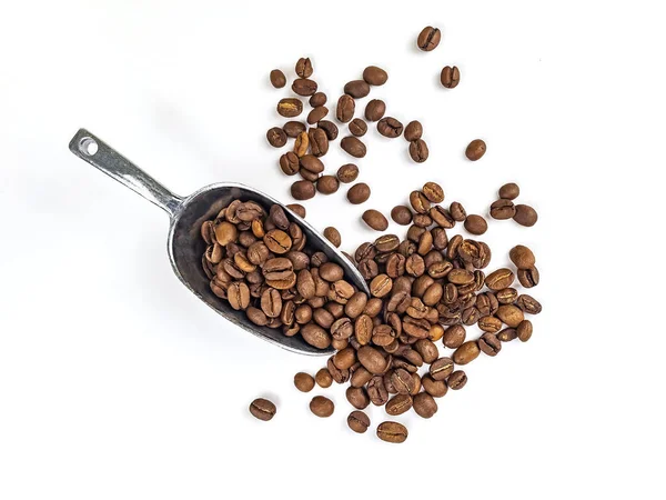 Semena Kávy Jsou Roztroušena Bílém Stole — Stock fotografie