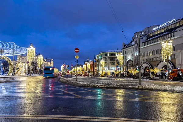 Moszkva Oroszország 2020 December Téli Városi Táj Skyline Lubyanka Tér — Stock Fotó