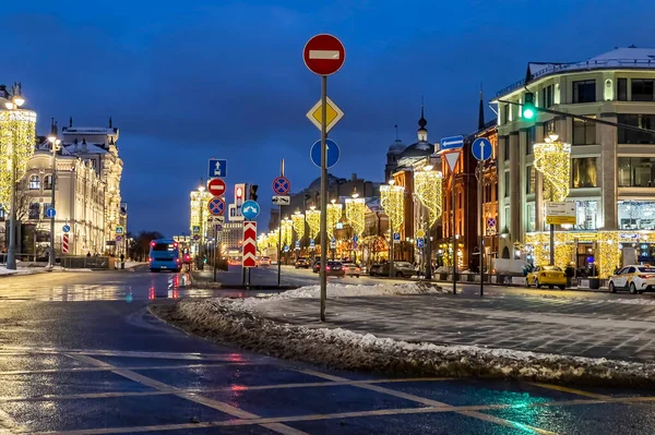 Moskau Russland Dezember 2020 Winterurbane Landschaft Skyline Des Lubjanka Platzes — Stockfoto