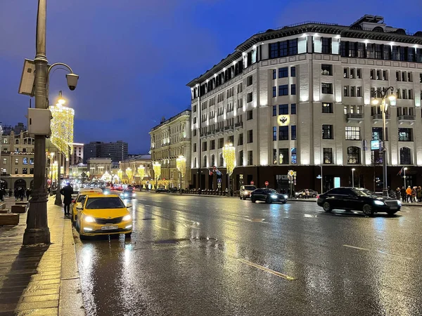 Moskva Ryssland December 2020 Vinterstadslandskap Skyline Lubyanka Torget Festlig Nyår — Stockfoto