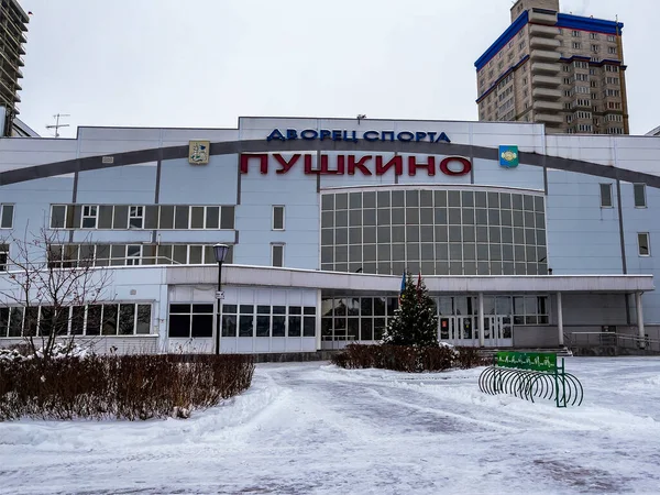 Pushkino Rusia Enero Paisaje Ciudad Tarde Nublada Invierno Palacio Deportivo — Foto de Stock