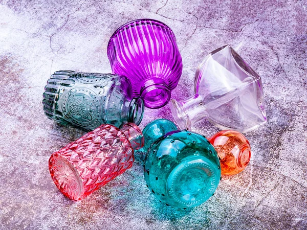 Vintage Glasflaschen Für Kosmetik Auf Einem Tisch Flache Lage — Stockfoto