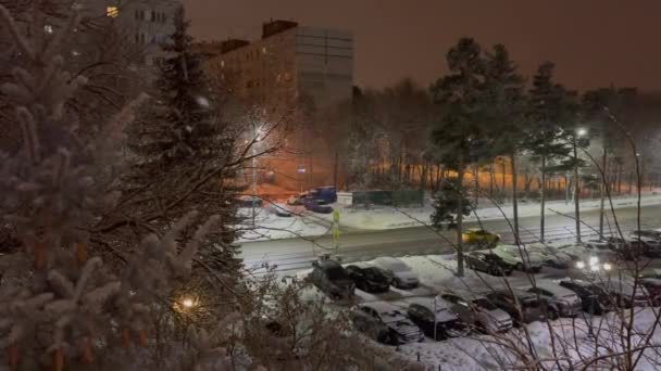 Pushkino Rússia Março 2021 Vista Janela Uma Rua Coberta Neve — Vídeo de Stock