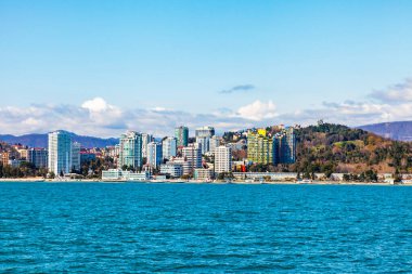 Sochi, Rusya, 13 Nisan 2021. Zevk gemisinin yönetim kurulundan Sochi 'nin pitoresk seti manzarası