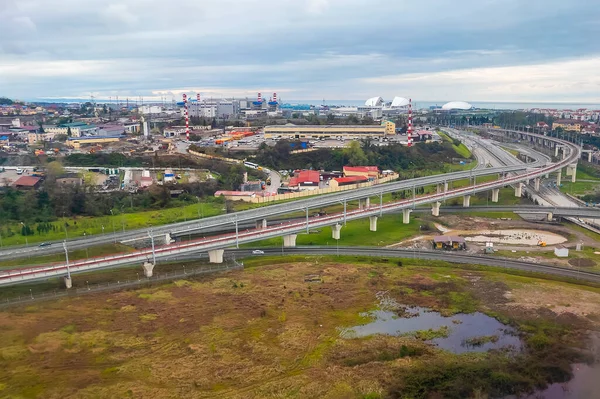 Sochi Rusland April 2021 Zicht Vanuit Het Raam Van Landingsvliegtuigen — Stockfoto