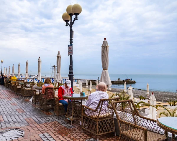 Sochi Russia April 2021 Picturesque Embankment People Have Rest Eating — Stock Photo, Image