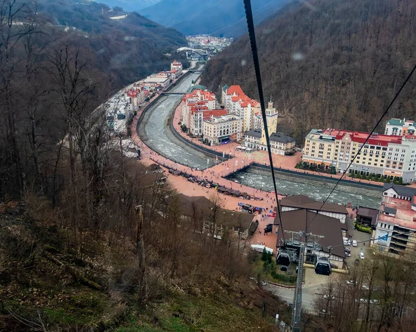 Krasnaya Polyana Rusia Abril 2021 Vista Las Montañas Desde Funicular — Foto de Stock