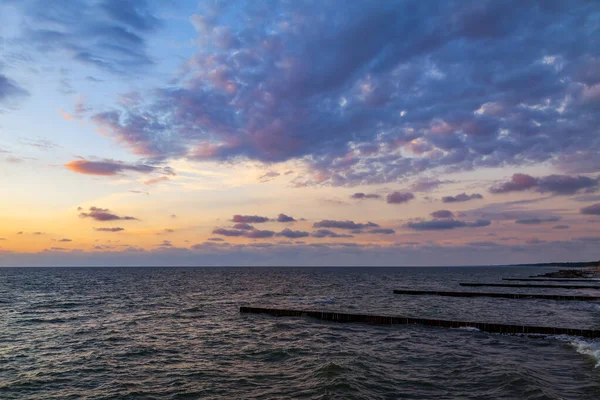 Paisagem Marinha Com Linha Horizonte Pôr Sol Natureza Fundo — Fotografia de Stock