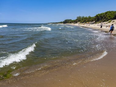 Ufuk çizgisi olan deniz manzarası. Doğa arkaplanı