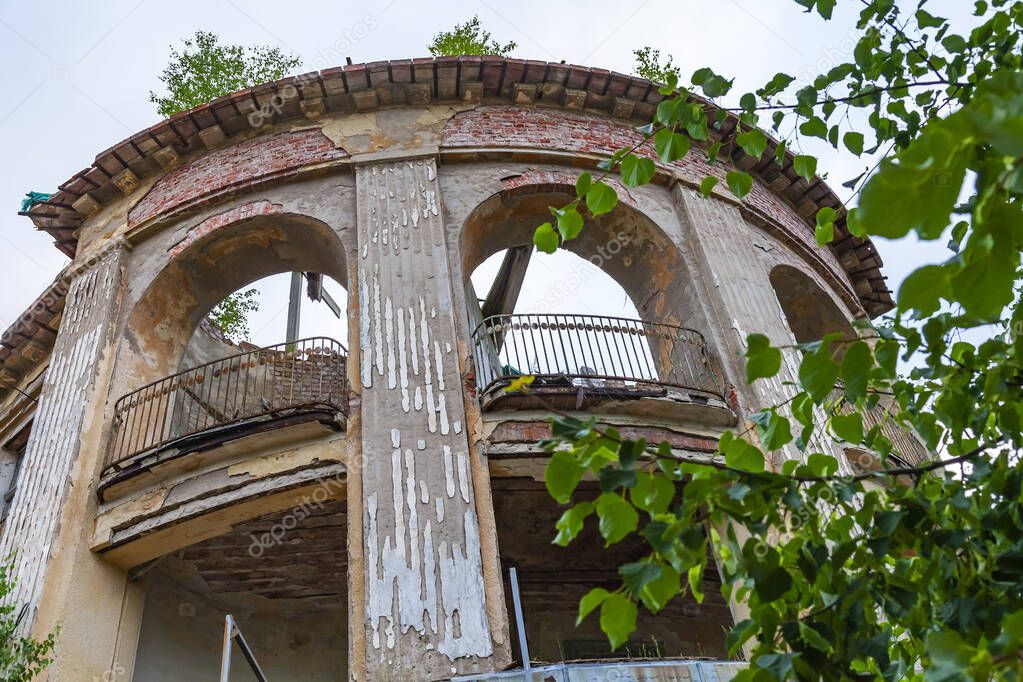 Zelenogradsk, Russia, June 28, 2021. old abandoned building in the process of restoration of Kurortniy avenue