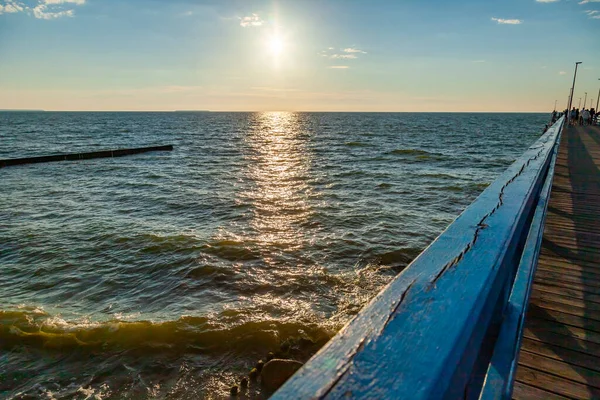 Meereslandschaft Mit Horizontlinie Bei Sonnenuntergang Hintergrund Natur — Stockfoto