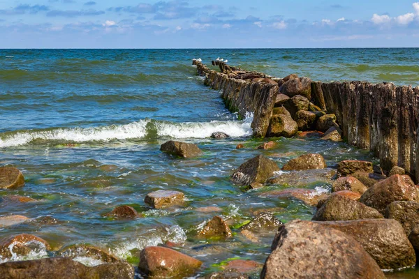 Ola Mar Piedras Húmedas Fondo Natural —  Fotos de Stock