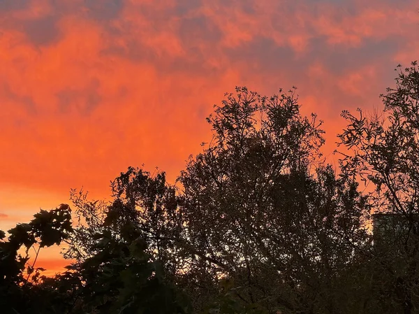 Heldere Zonsondergang Hemel Uitzicht Vanuit Het Raam — Stockfoto