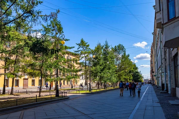 São Petersburgo Rússia Julho 2021 Vista Rua Pedonal Ilha Vasilievsky — Fotografia de Stock
