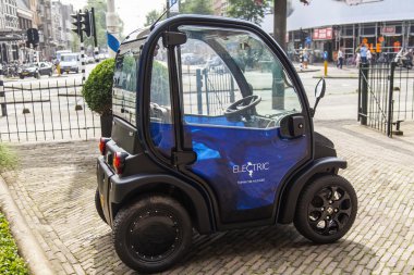 Amsterdam, Netherlands, on July 10, 2014. The modern compact electric car on the city street
