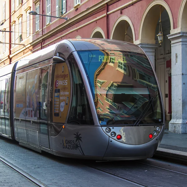 Nice, France, on October 16, 2012. The high-speed tram goes down the street Jean Madsen