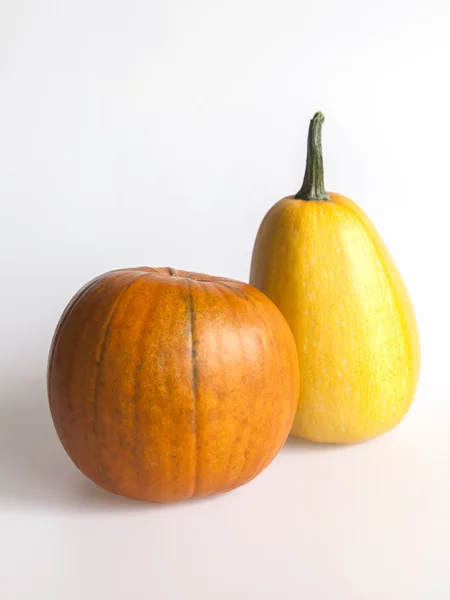 Duas abóboras, laranja e amarela — Fotografia de Stock