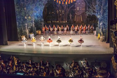 2 Kasım 2014 tarihinde, St Petersburg, Rusya. Maryinsky tiyatro. Bale dansçıları Sahne Alanı'nda bir performans Don Kişot bitiminden sonra çıktı.