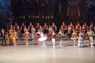 2 Kasım 2014 tarihinde, St Petersburg, Rusya. Maryinsky tiyatro. Bale dansçıları Sahne Alanı'nda bir performans Don Kişot bitiminden sonra çıktı.
