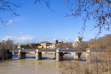 25 Şubat 2010 tarihinde, Roma, İtalya. Bir görünümünü bentleri Tiber ve Nehri Köprüsü