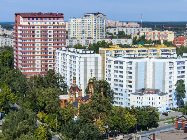 Пушкино, Россия, 26 августа 2011 года. Вид на город с высокой точки
