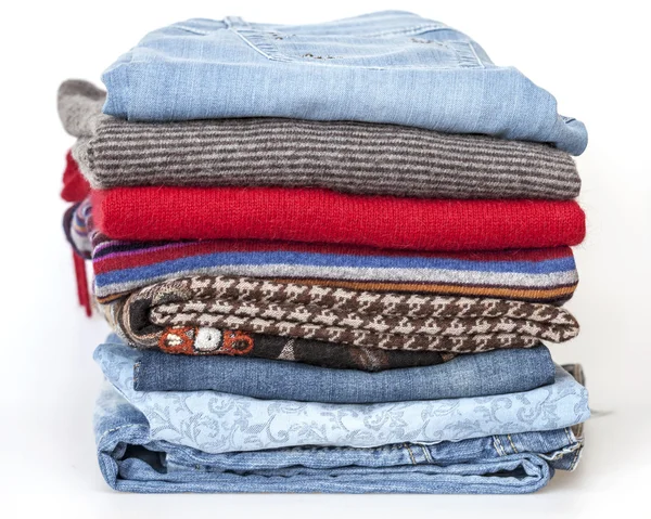 A woolen jumpers and jeans of various shades — Stock Photo, Image