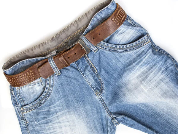 Jeans van indigo kleur op een Toon-venster van winkel — Stockfoto