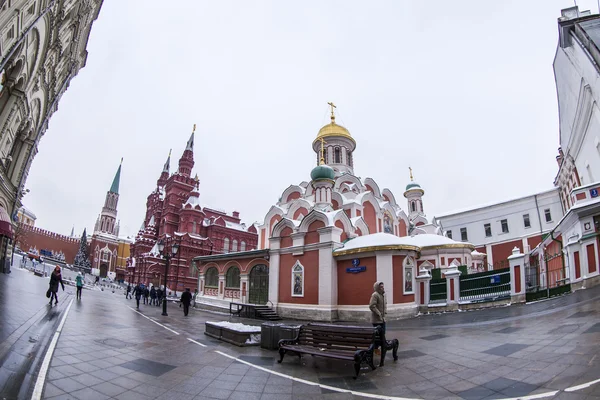 Moskwa, Rosja, na 27 stycznia 2014 roku. Kazańskiej na placu czerwonym z "rybie oko" Zobacz. — Zdjęcie stockowe