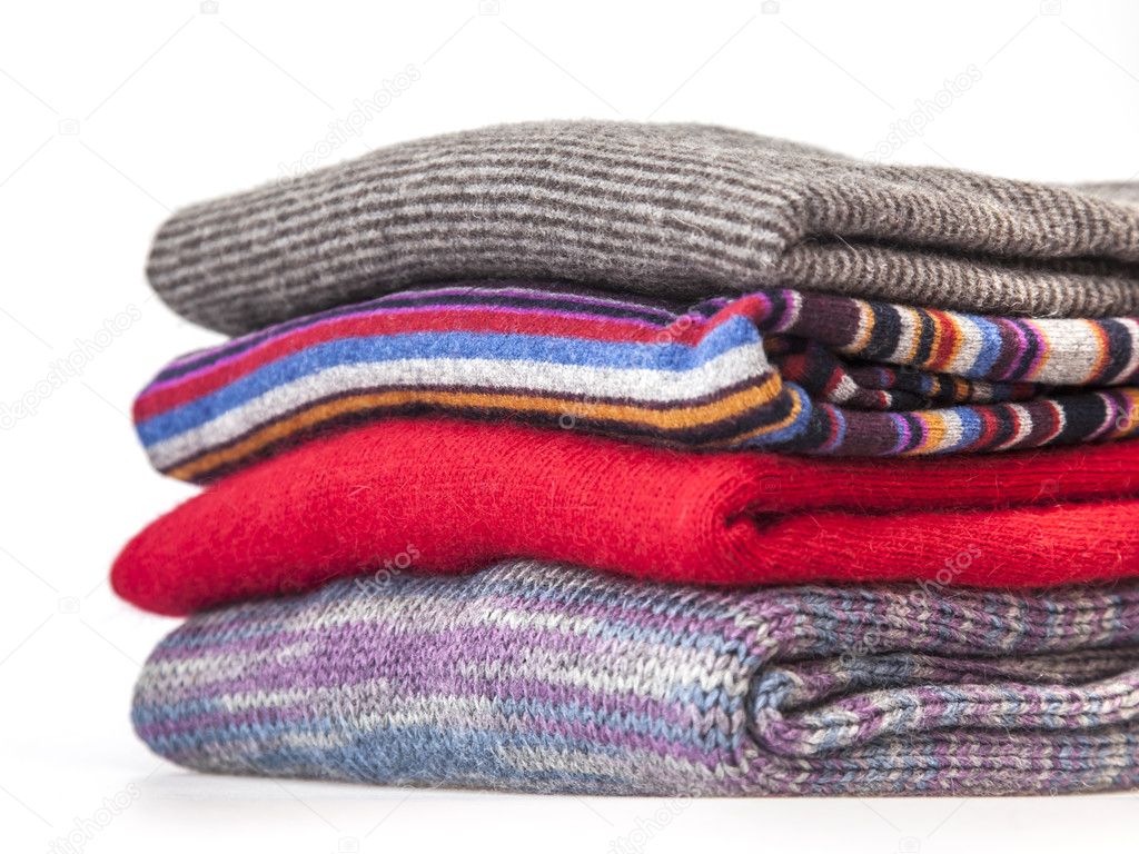 Pile of cashmere products on a counter of shop